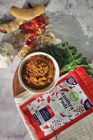 Andhra Podi in bowl and Pouch