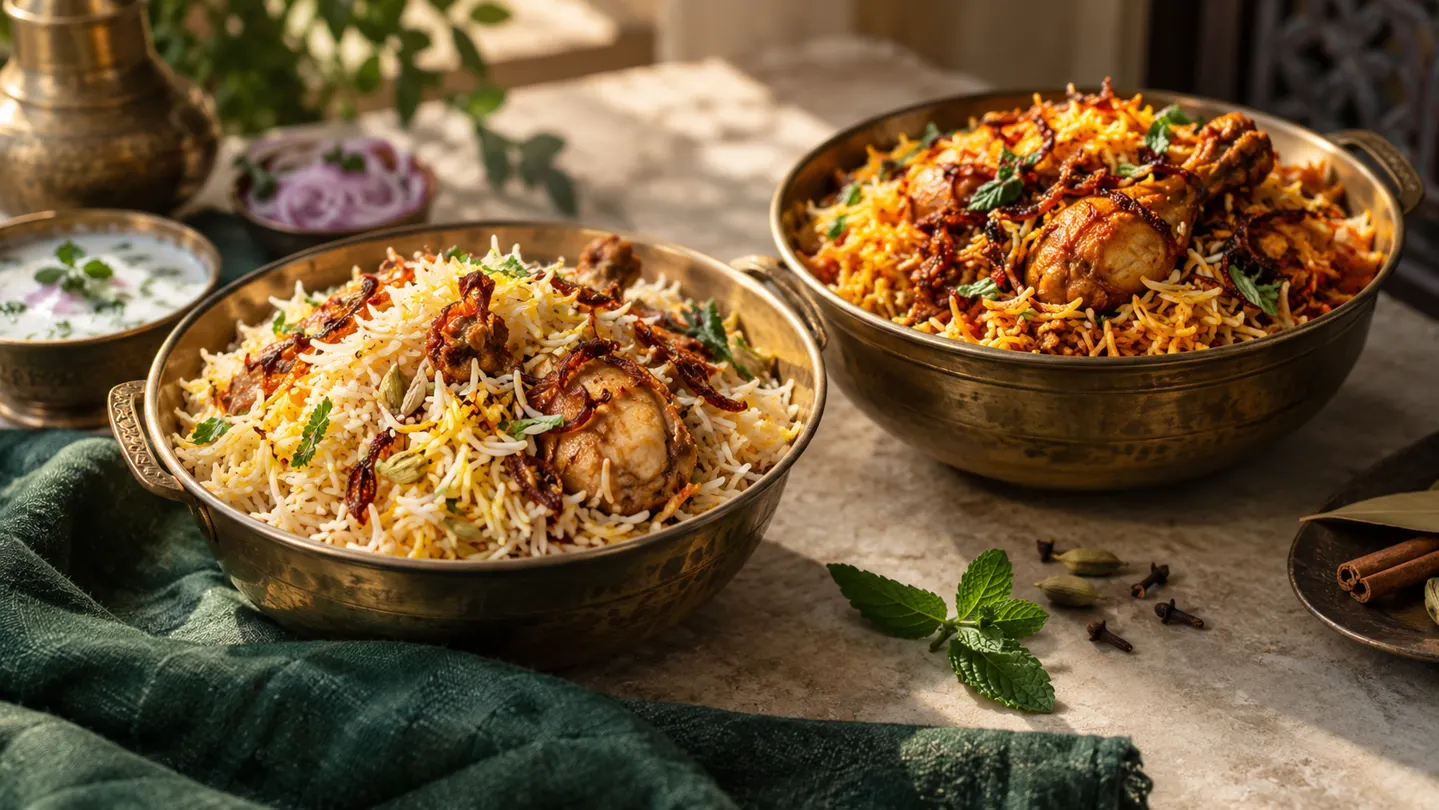 Awadhi and Hyderabadi style biryani
