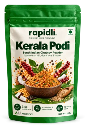 Rapidli Kerala Podi glossy pouch with natural shadow