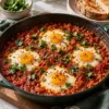 Four eggs cooked in podi tomato sauce served with toast