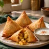 Crisp aloo samosas with podi-seasoned potato filling