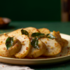 Cooked taro slices with browned edges and a light podi coating on a cream plate.