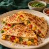 Podi corn and cheese quesadilla wedges on a plate