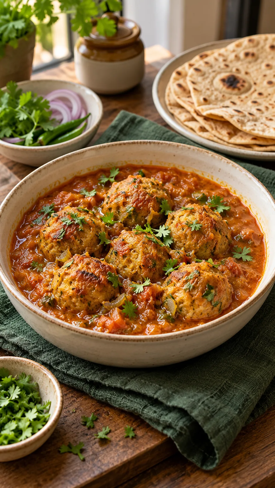 Lauki kofta curry served with roti