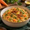 Savoury vegetable oats with Karnataka podi in a ceramic bowl