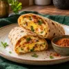 A roti roll filled with a cooked podi omelette, onion and coriander