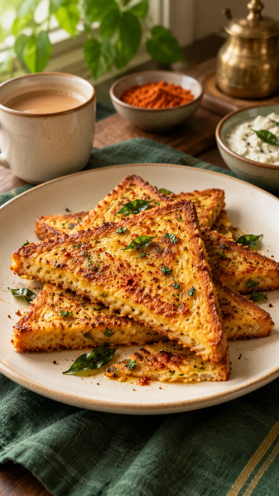 Golden podi savoury French toast triangles