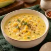 Creamy sweet corn soup with whole kernels