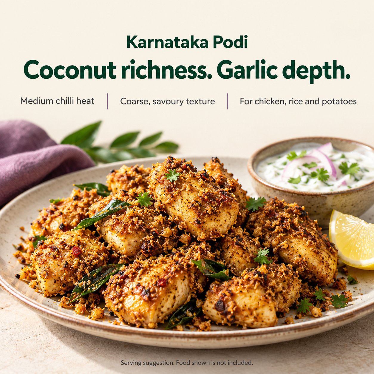 Rapidli Karnataka Podi: Flavour, heat and signature serving idea Rapidli Karnataka Podi serving inspiration: Flavour, heat and signature serving idea. Food shown is not included.
