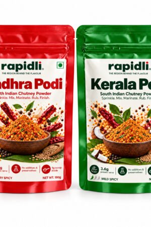 Andhra + Kerala Podi Combo – one pouch of each included regional podi