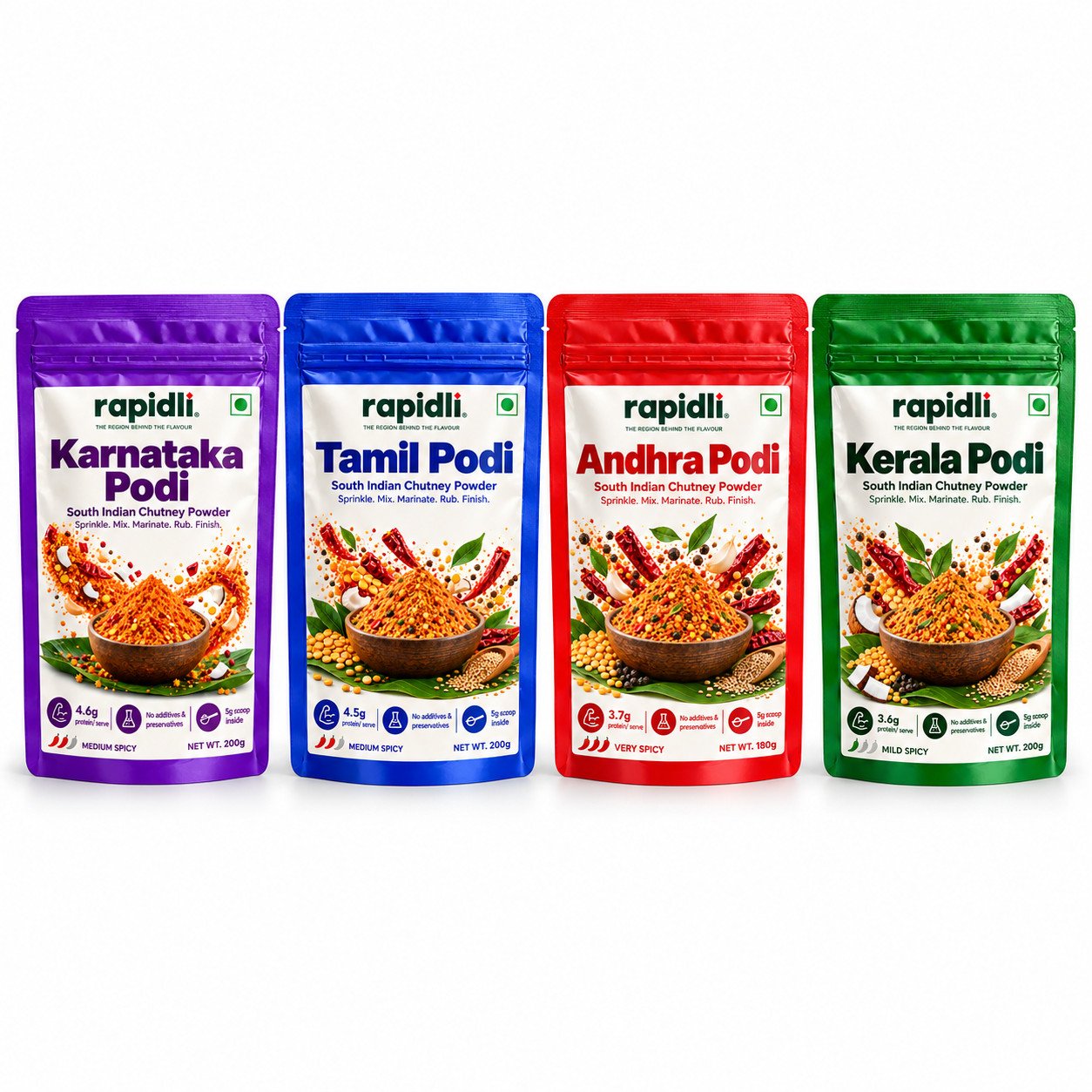 Four-Region Podi Collection Four-Region Podi Collection – one pouch of each included regional podi