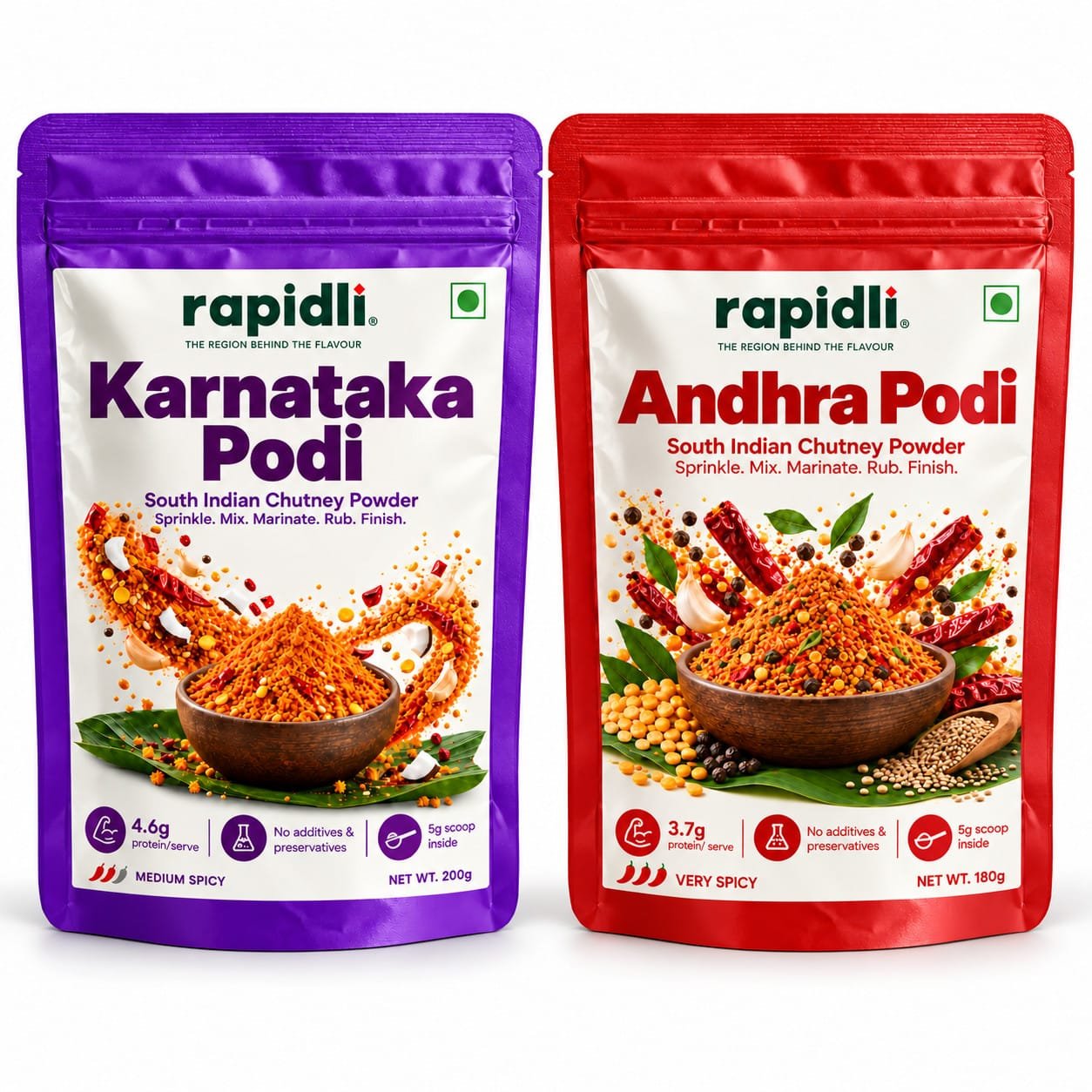 Karnataka + Andhra Podi Combo Karnataka + Andhra Podi Combo – one pouch of each included regional podi