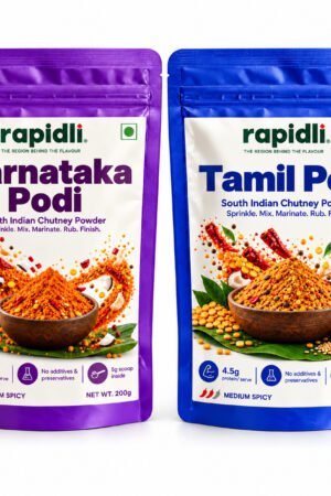 Karnataka + Tamil Podi Combo – one pouch of each included regional podi