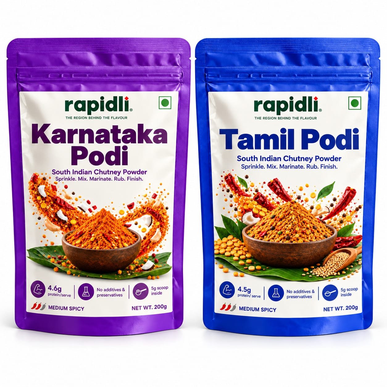 Karnataka + Tamil Podi Combo Karnataka + Tamil Podi Combo – one pouch of each included regional podi