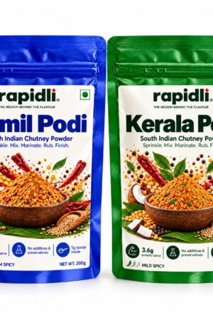 Tamil + Kerala Podi Combo – one pouch of each included regional podi