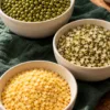 Whole green moong, split moong with skin and yellow moong dal